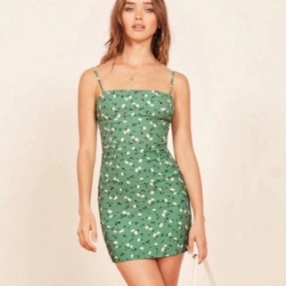 Reformation Sam Pico Green Floral Bodycon